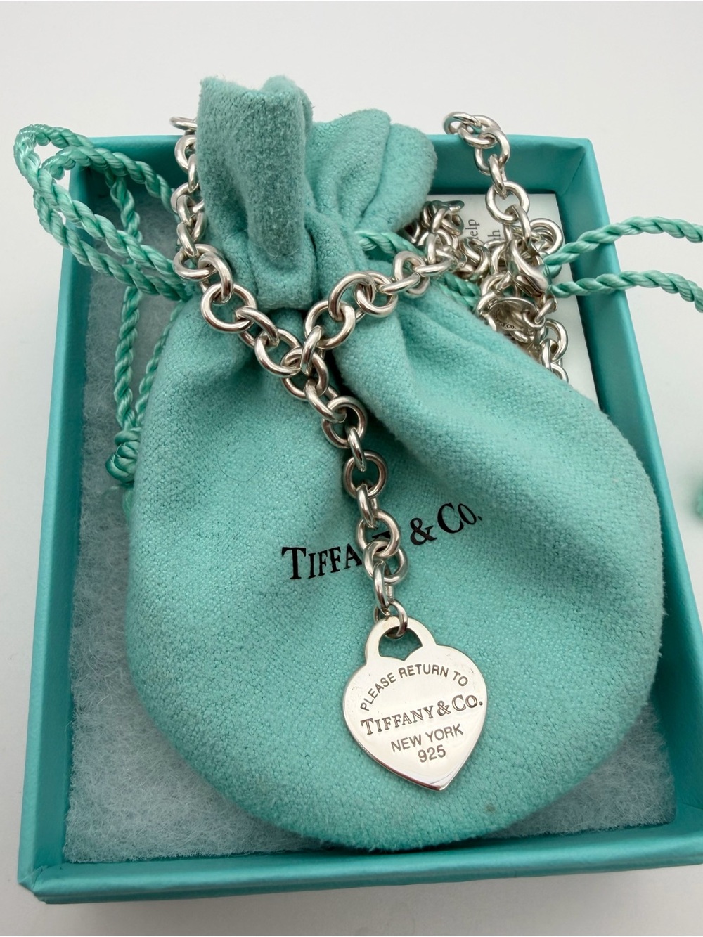 Tiffany & Co. 16” lariat + 2” drop approx w small heart rtt necklace 925 silver